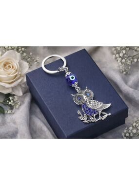 NEW Silver & Blue Owl Evil Eye Keychain Charm – New with Tags